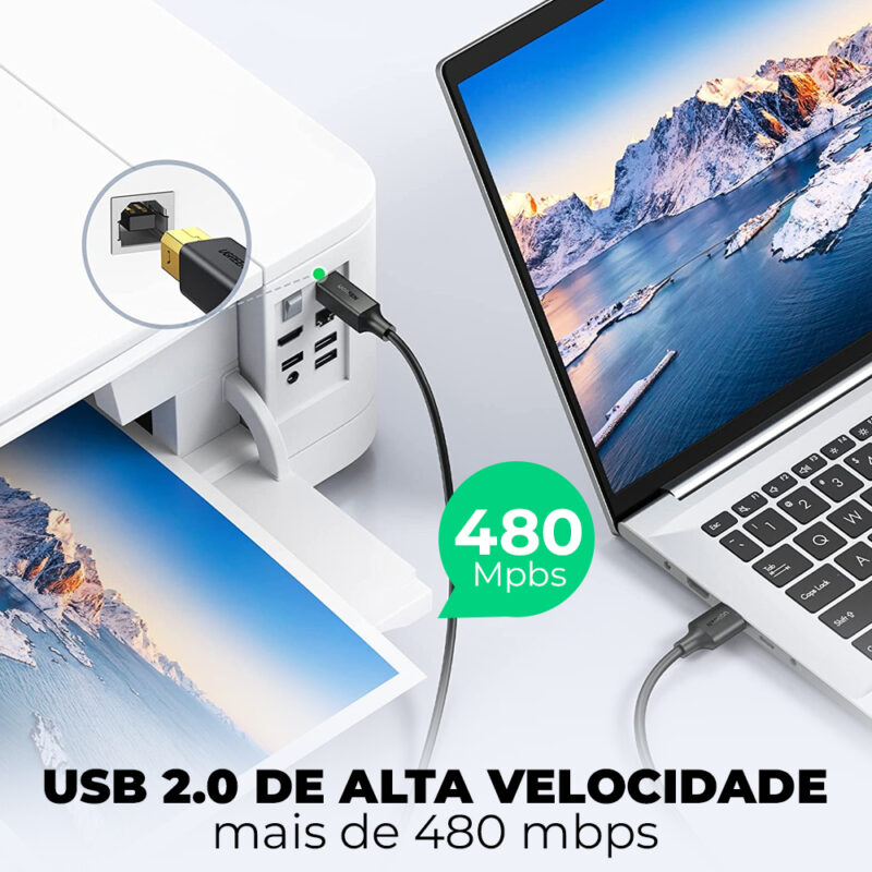 Cabo Impressora Ugreen Usb 2.0 para Bm 5 Metros Preto