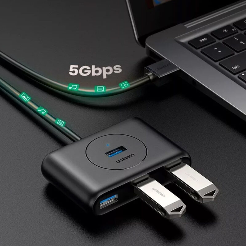 Hub Usb 3.0 Ugreen 4 em 1 Comp. do Cabo 1 Metro Preto
