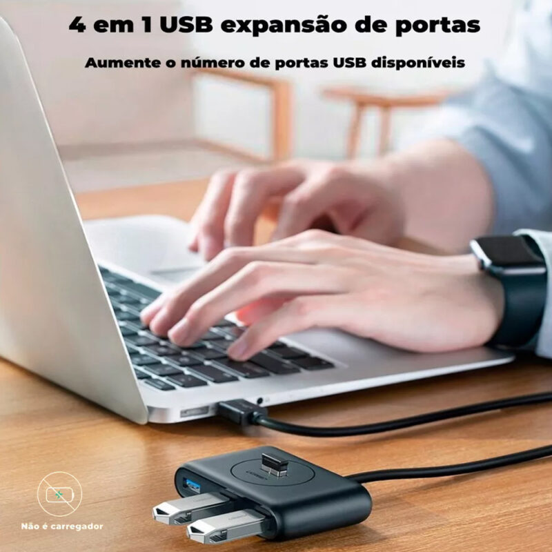Hub Usb 3.0 Ugreen 4 em 1 Comp. do Cabo 1 Metro Preto