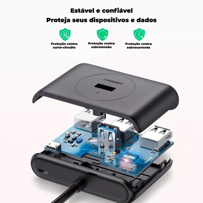 Hub Usb 3.0 Ugreen 4 em 1 Comp. do Cabo 1 Metro Preto