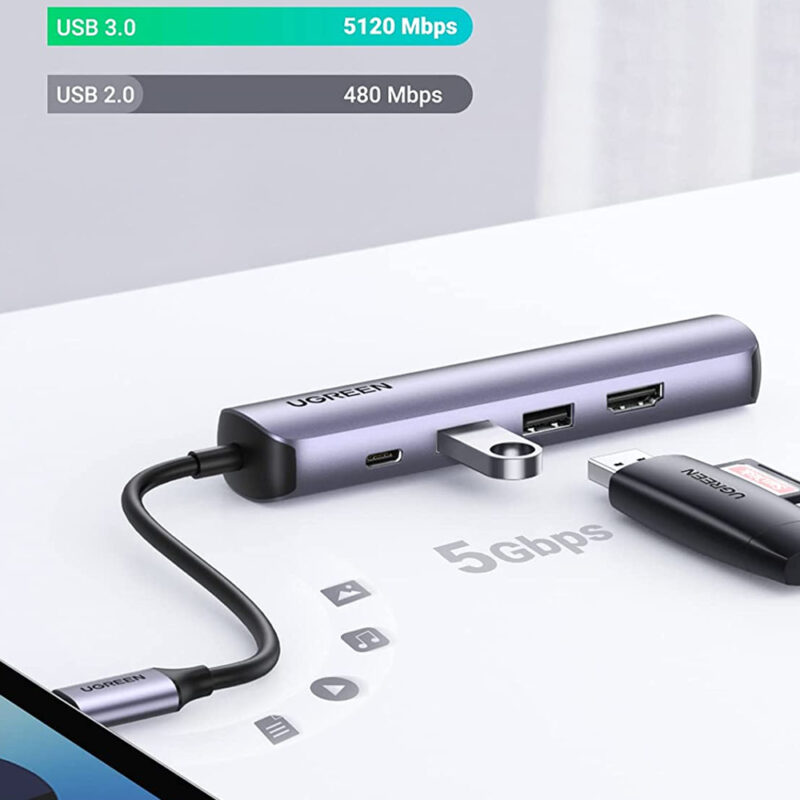Hub Adaptador Multiportas Ugreen 5 em 1 Interface Usb Tipo C