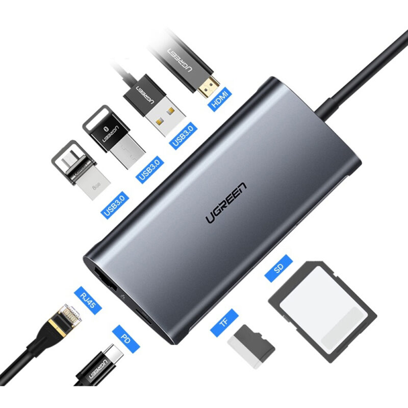 Hub Adaptador Ugreen Usb Tipo C 8 em 1 5Gbps Cinza
