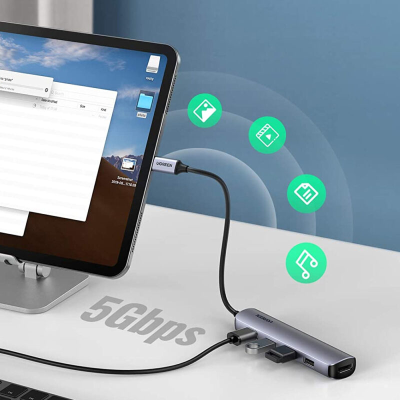 Hub Adaptador Ugreen Usb 3.0 Tipo C 5 em 1 5Gbps Cinza