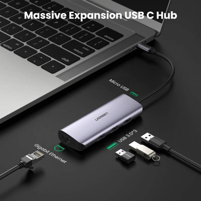 Adaptador Multiportas Ugreen Usb Tipo C para Usb 3.0/Rj45