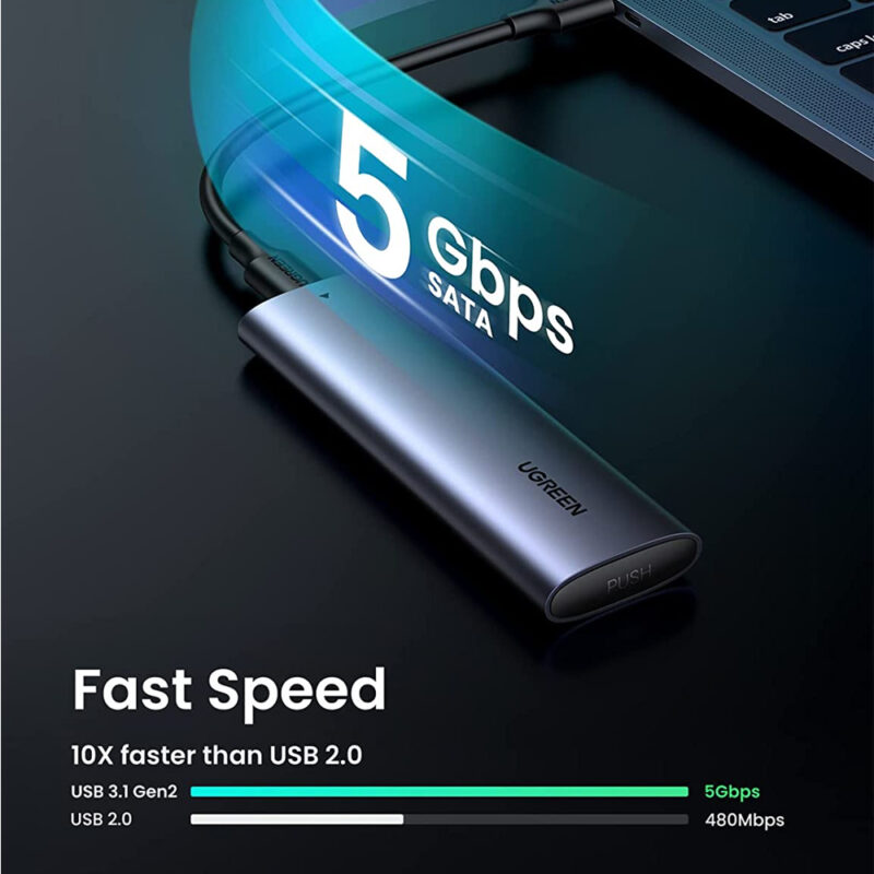 Case Externa Ugreen Ssd M.2 Sata com Cabo Usb A/C 50cm