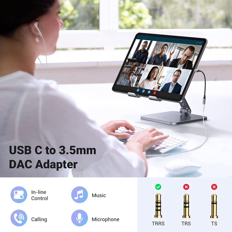 Cabo Áudio Ugreen Av161 Usb Tipo C para 3,5mm 10cm Cinza