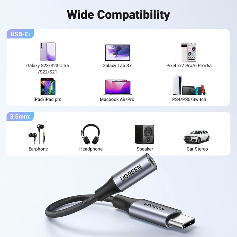 Cabo Áudio Ugreen Av161 Usb Tipo C para 3,5mm 10cm Cinza