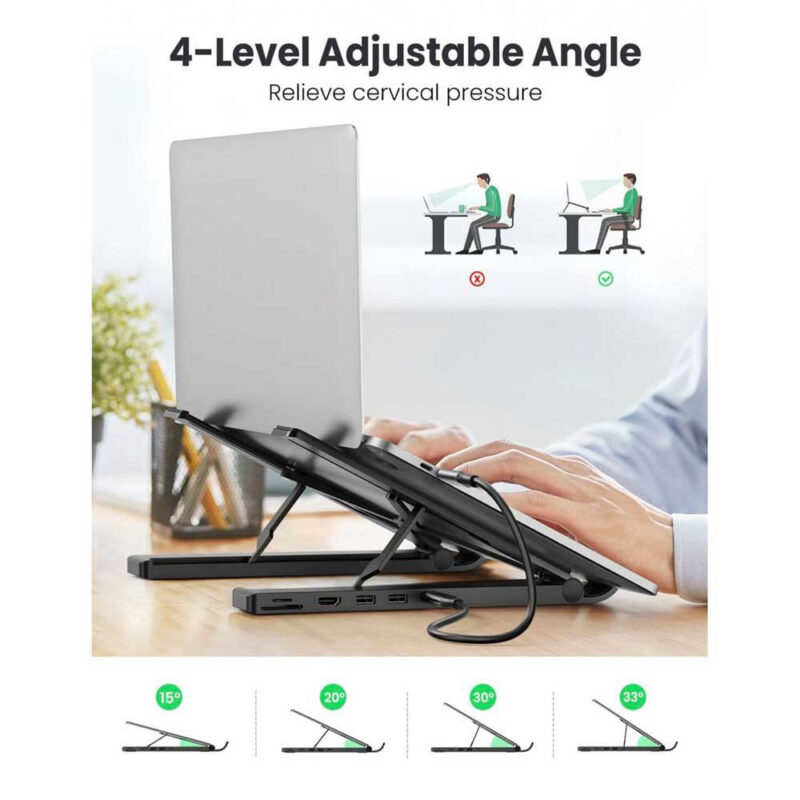 Suporte Notebook Ugreen Hub 5 em 1 Hdmi Usb/C Microsd e SD