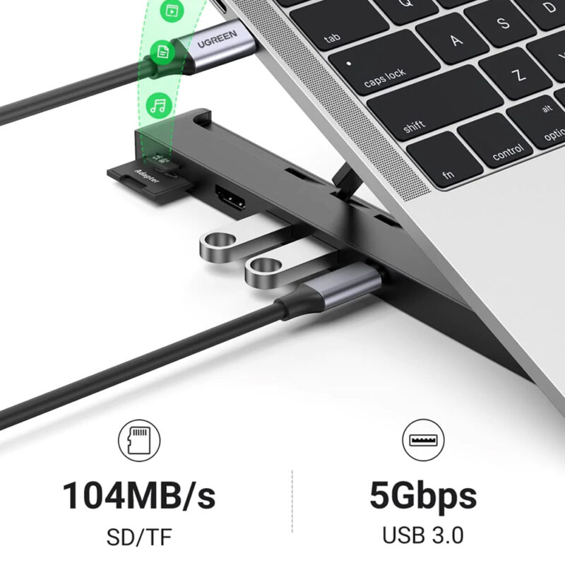 Suporte Notebook Ugreen Hub 5 em 1 Hdmi Usb/C Microsd e SD