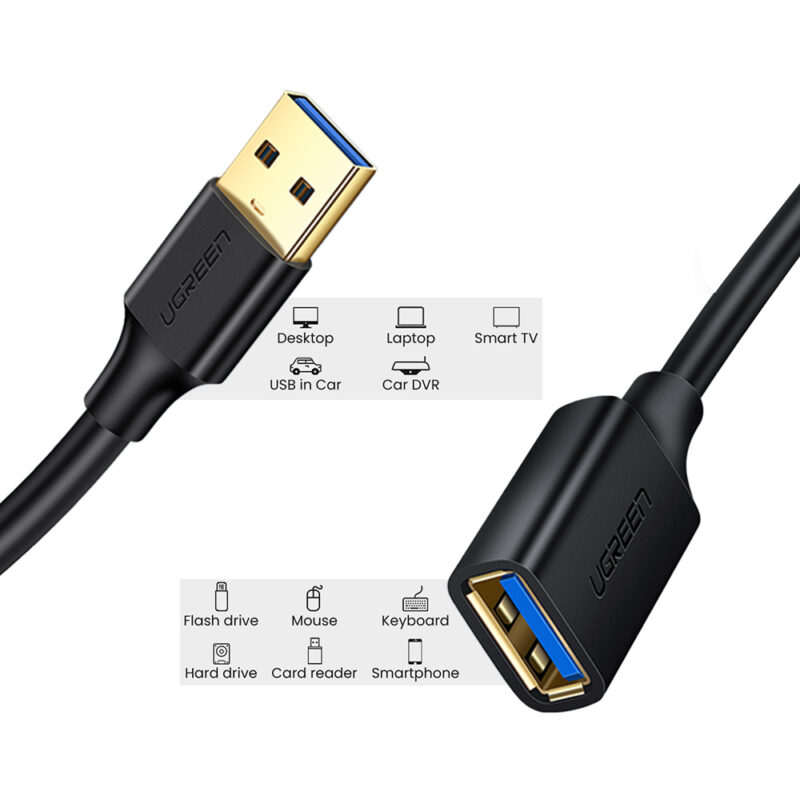 Cabo Extensão Ugreen Usb 3.0 para Usb A Fêmea 5Gbps 1 Metro