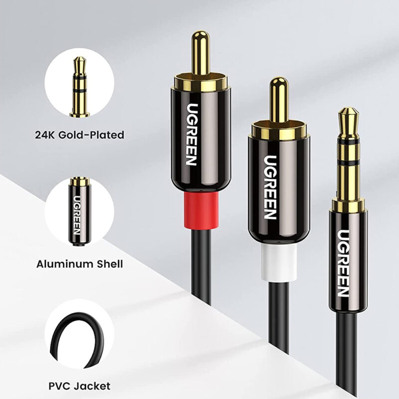 Cabo de Áudio 3.5mm Ugreen Macho para 2Rca 1 Metro Preto
