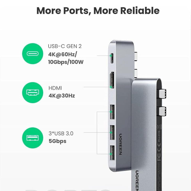 Hub Adaptador USB-C Ugreen 5 em 2 para MacBook Air e Pro
