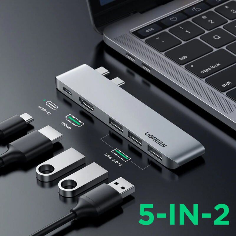 Hub Adaptador USB-C Ugreen 5 em 2 para MacBook Air e Pro