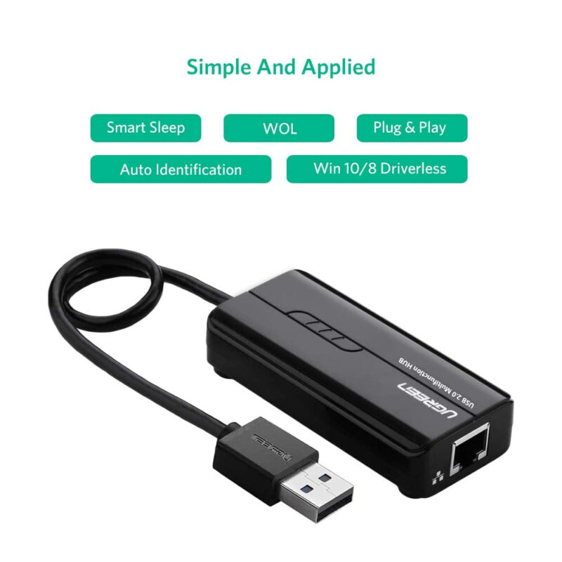 Hub Adaptador Ugreen 4 em 1 Usb 2.0 para Rj45 10/100Mbs