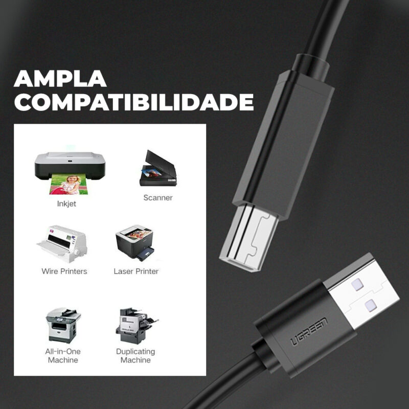 Cabo Impressora Ugreen Usb 2.0 para B Macho Ativo 15M
