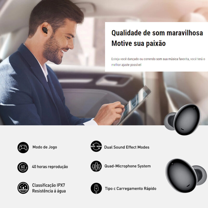 Tranya T20 Fone de Ouvido Bluetooth Bateria de Até 8 horas