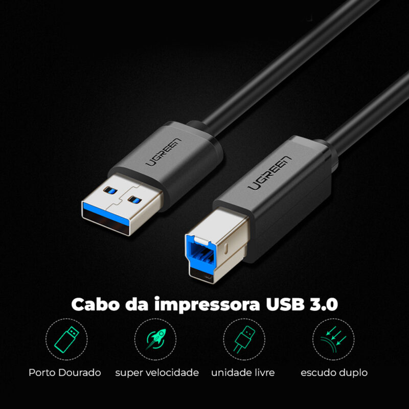 Cabo Impressora Usb 3.0 para Usb 3.0 Macho Ugreen 1 Metro
