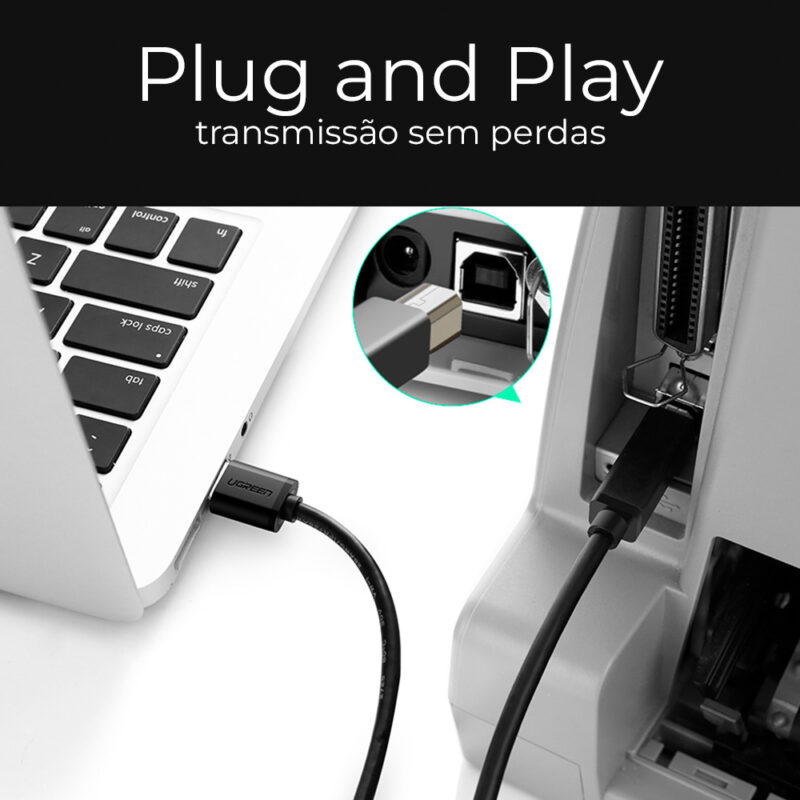 Cabo Impressora Usb 3.0 para Usb 3.0 Macho Ugreen 1 Metro