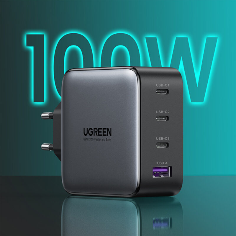 Carregador Rápido Ugreen GanX Usb 100w 4 em 1 Preto