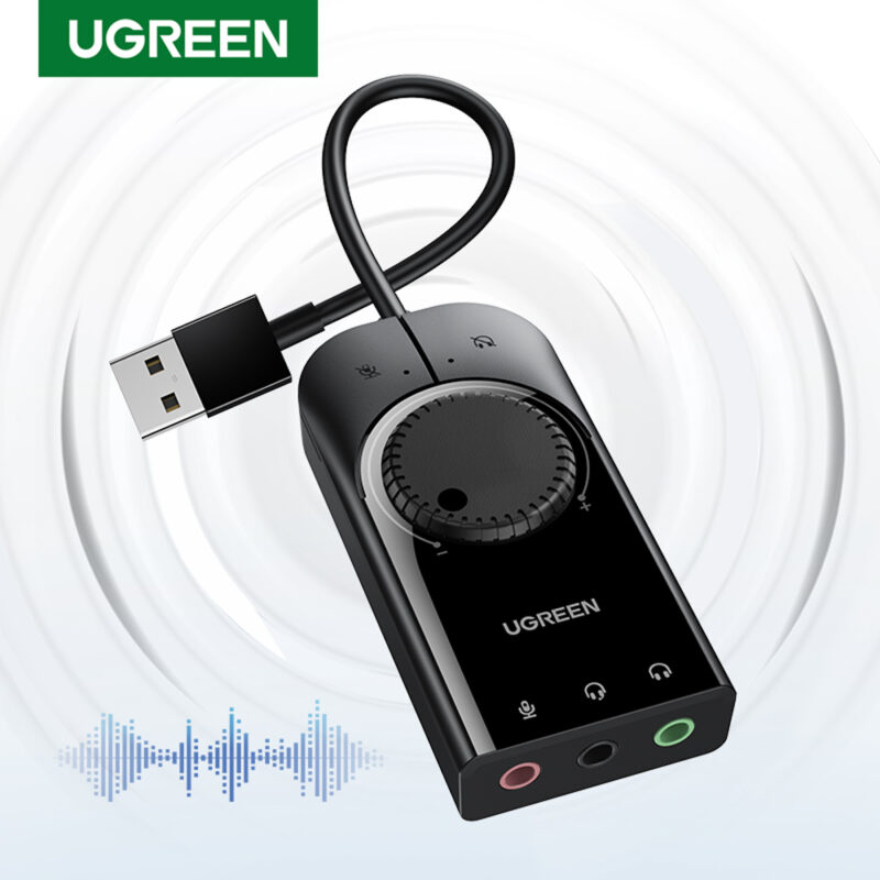 Adaptador Áudio Externo Ugreen 3 em 1 Interf. Usb 2.0 15cm