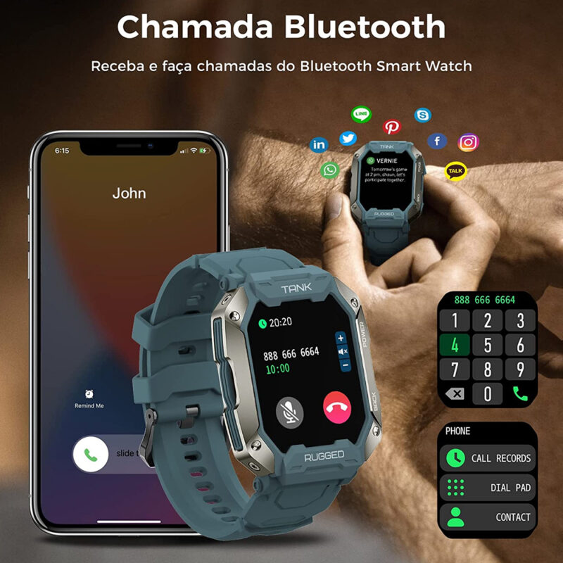 Relógio Smartwatch kospet Tank M1 Pro BT 5.0 Tela 1.72 pol.