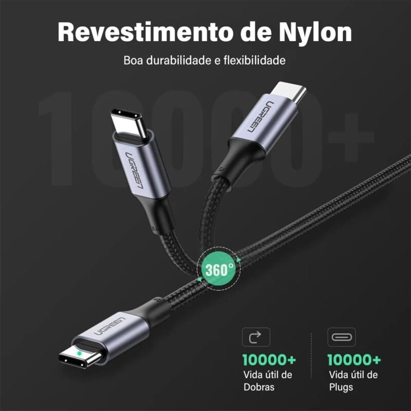 Cabo Usb C Ugreen Sincronização Dados 480Mbs 20V/ 5A 1 Metro
