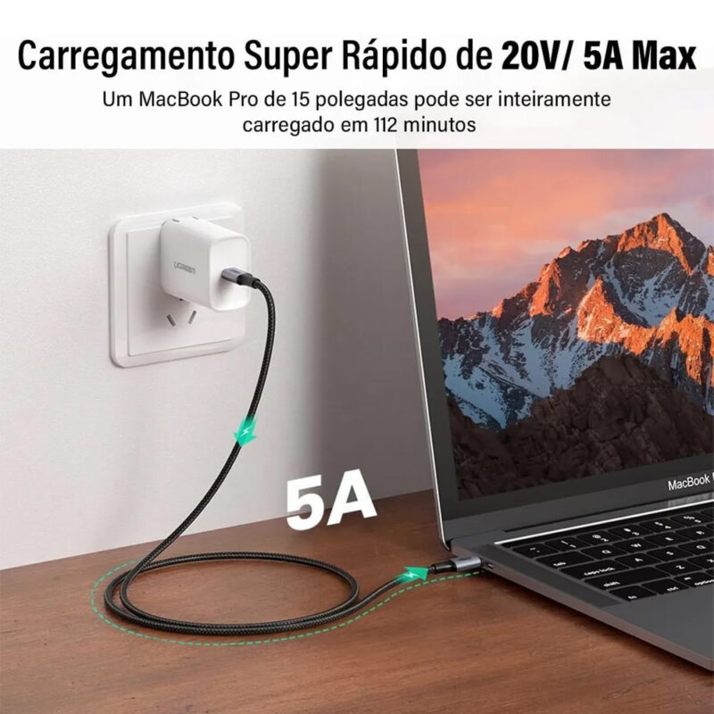Cabo Usb C Ugreen Sincronização Dados 480Mbs 20V/ 5A 1 Metro
