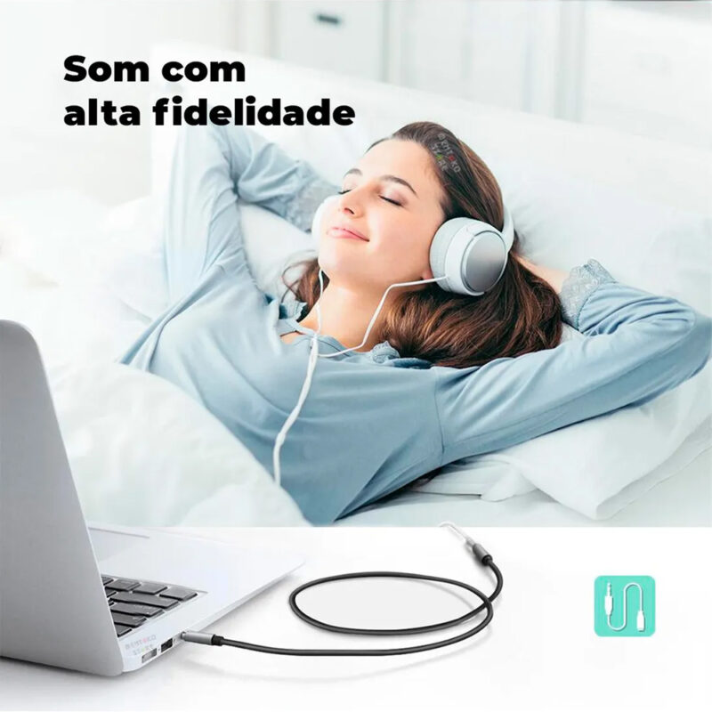 Cabo de Áudio 3.5mm Ugreen Macho para Fêmea 2 Metros Preto