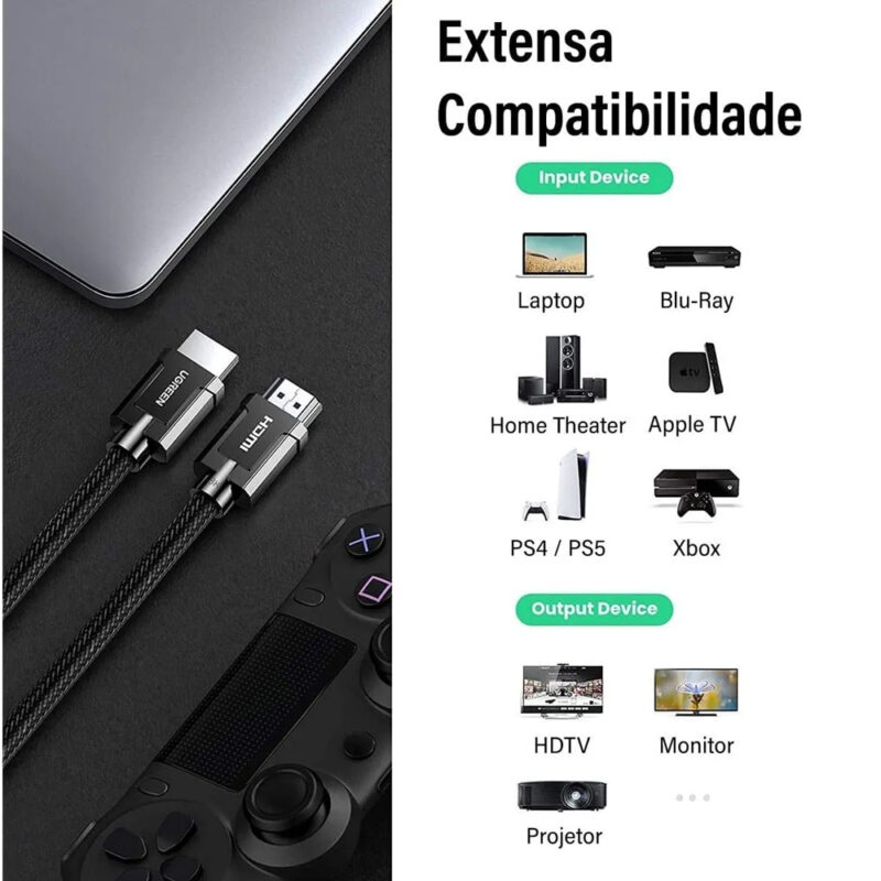 Cabo Hdmi 2.1 Ugreen Macho Hdr Ps5 Resolução 8k/60Hz 2m