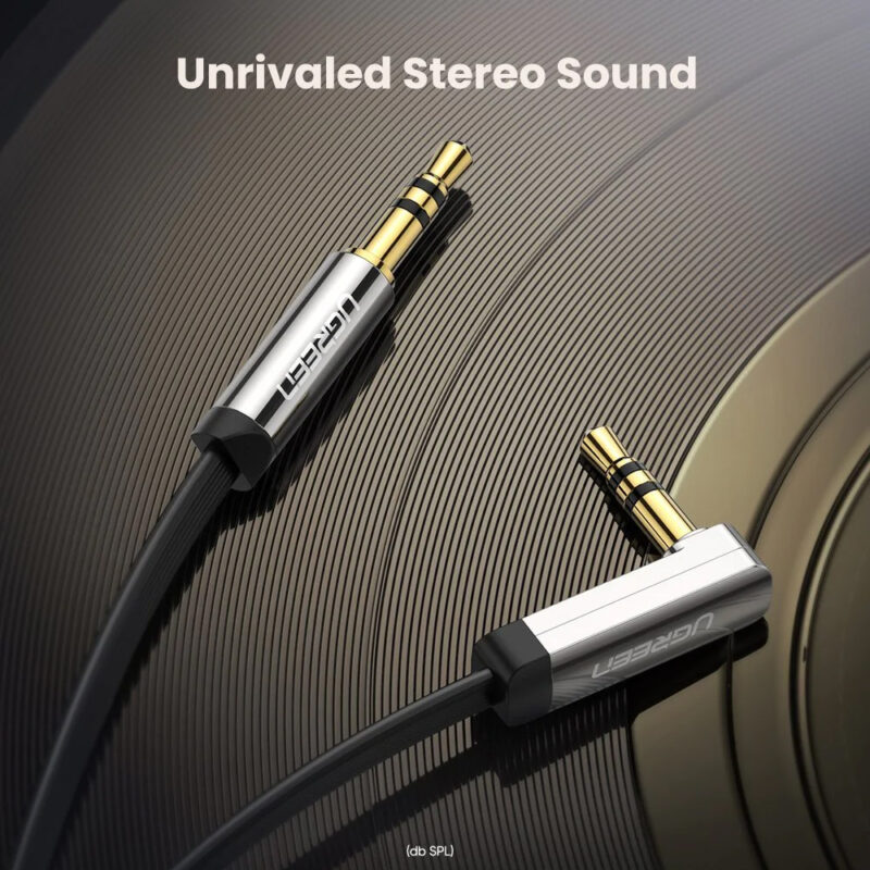 UGREEN 3.5mm Male to 3.5mm Male Straight to angle flat Cable  2m (Black) 10599