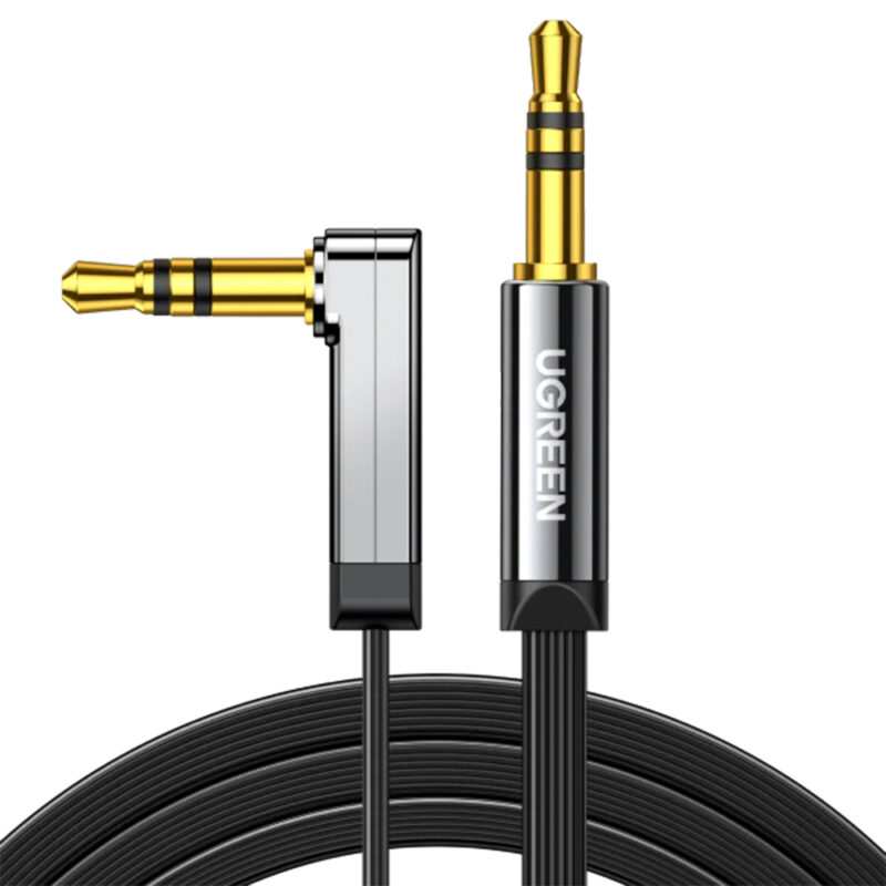 UGREEN 3.5mm Male to 3.5mm Male Straight to angle flat Cable  2m (Black) 10599
