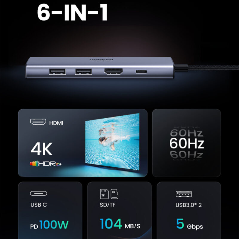 UGREEN USB-C Multifunction Adapter with PD Charging 60384