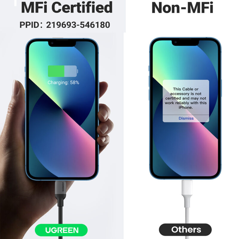 UGREEN USB-C to Lightning Silicone Cable 1m (Black) 20304