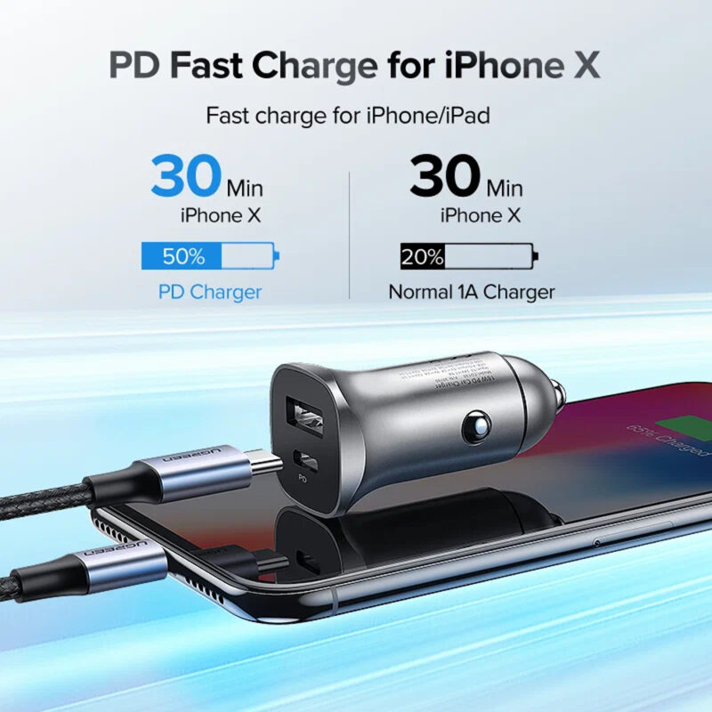 UGREEN A+C Dual-Port Car Charger PD30W+SCP22.5W - 40858