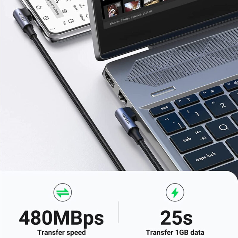 UGREEN Right Angle USB-C Cable 2m (Space Gray) 70698