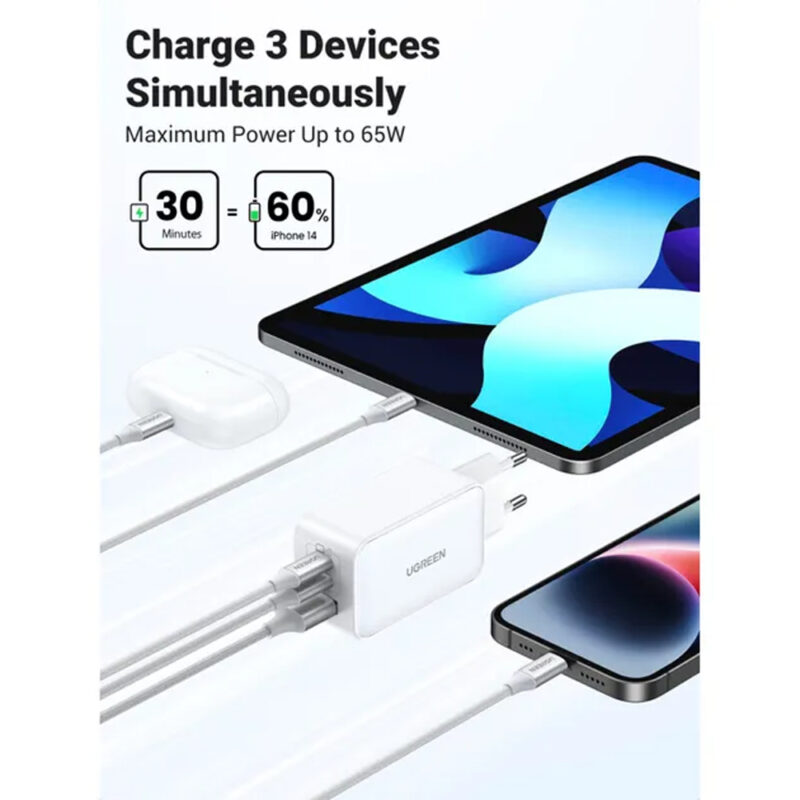 UGREEN Nexode 65W 3-Port PD GaN Fast Charger EU (White) 15334