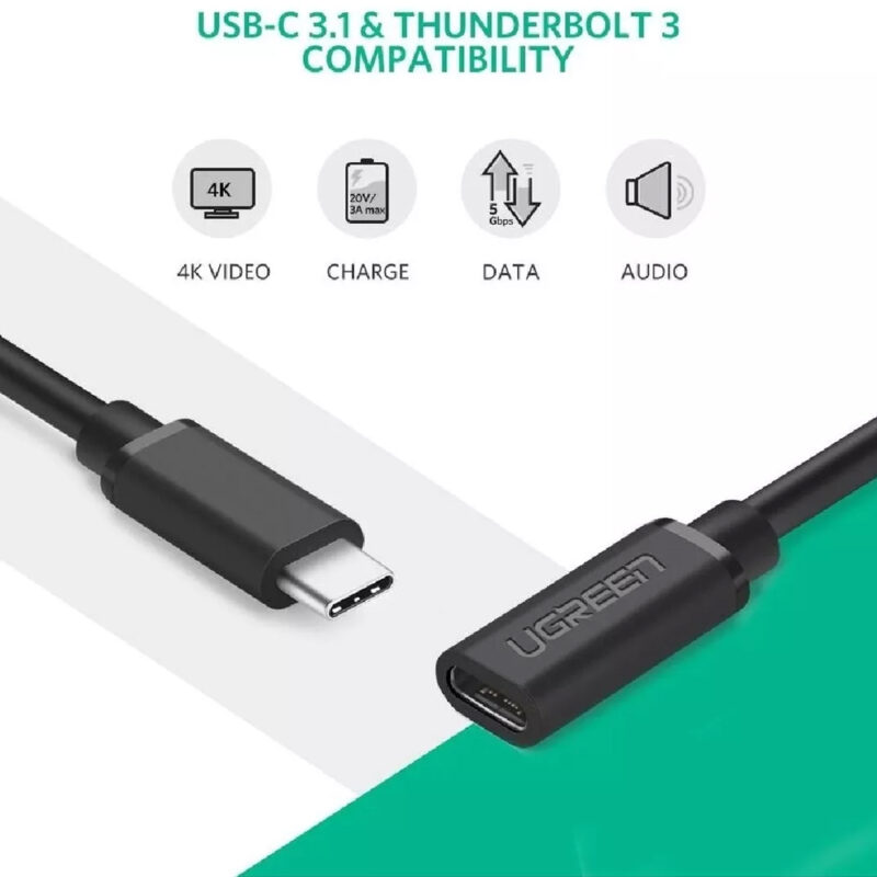 UGREEN USB-C/M to USB-C/F Gen2 5A Extension Cable 1m (Black) 10387