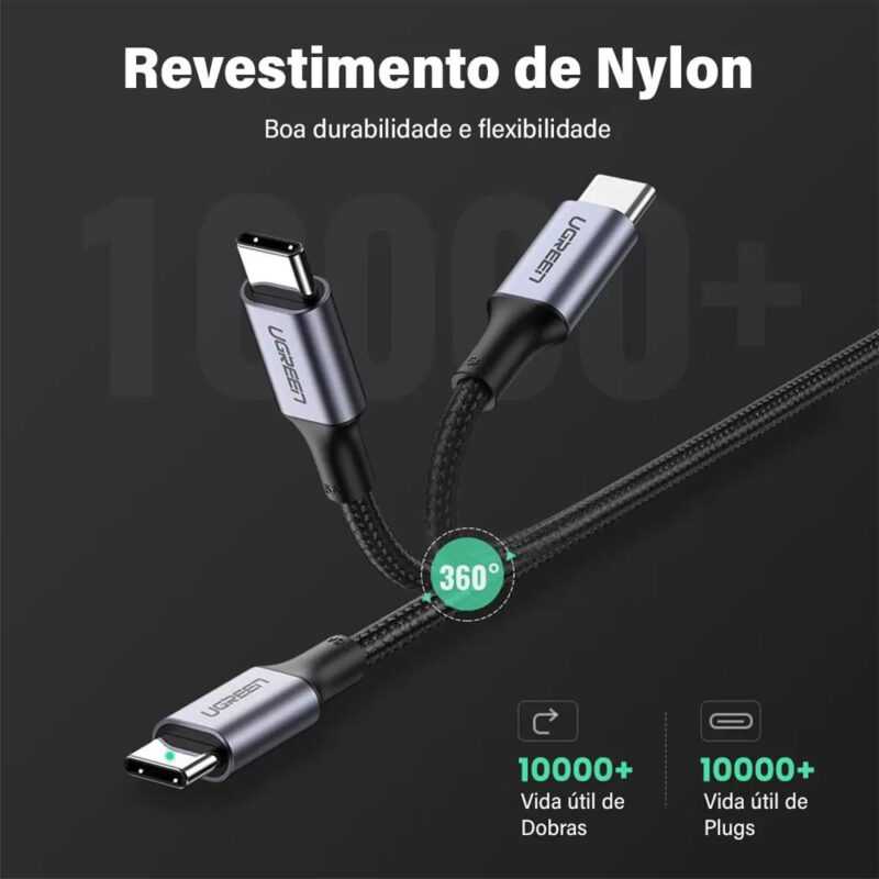 UGREEN USB-C to USB-C 2.0 Cable 100W Alu Case with Braid 1.5m (Space Gray) 70428