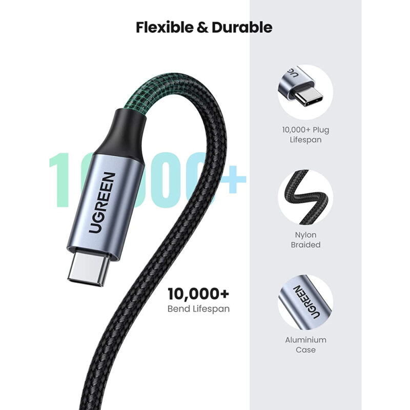 UGREEN USB-C Male to Female Gen2 5A Braided Cable 0.5m (Black) 80810