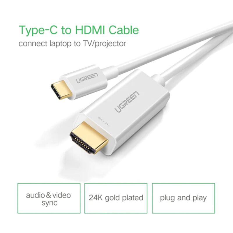 UGREEN USB Type C to HDMI Cable Male to Male ABS Case 1.5m (White) 30841