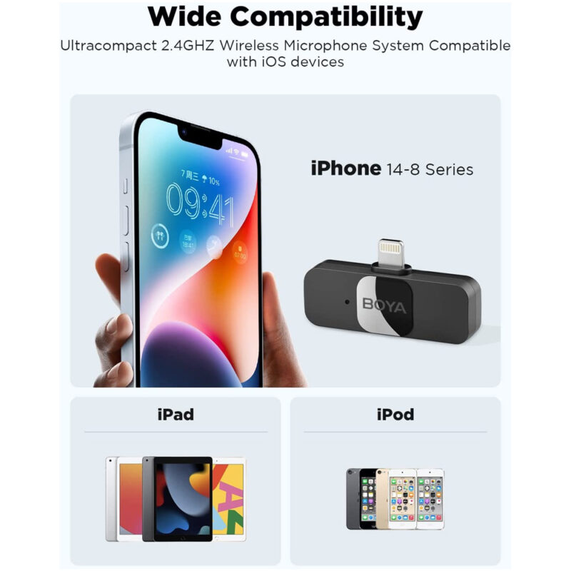 BOYA Ultracompact 2.4GHz Wireless Microphone System Compatible with iOS Devices BY V2