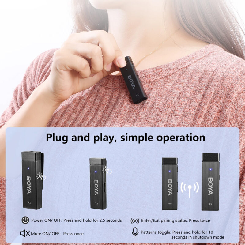 BOYA Ultracompact 2.4GHz Four-channel Wireless Microphone System Compatible with cameras, smartphones, tablets, PC, etc