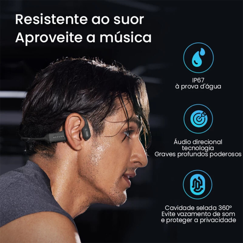 Fone Ouvido Sem Fio Haylou Bc01 BLE 5.2 Condução Óssea Preto