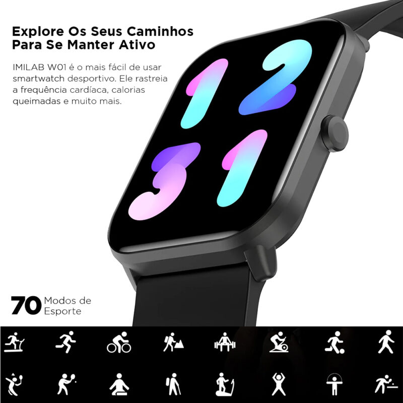 Relógio Smartwatch Imilab W01 BT 5.0 Tela de 1.69 Preto