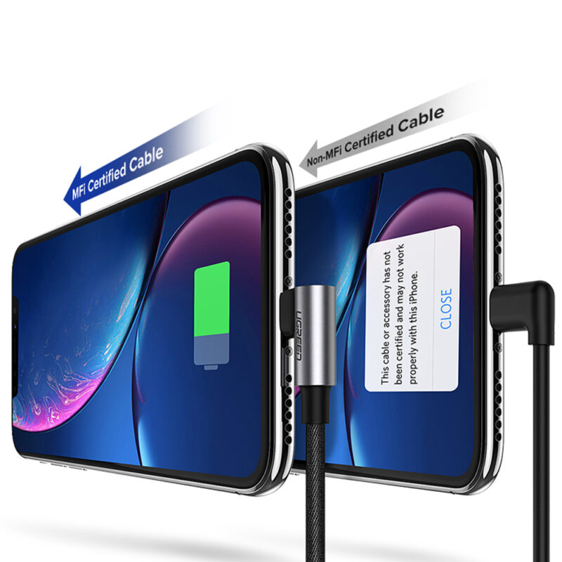 Cabo de Dados Ugreen Usb A p Lightning 90º 1M Cert. MFi