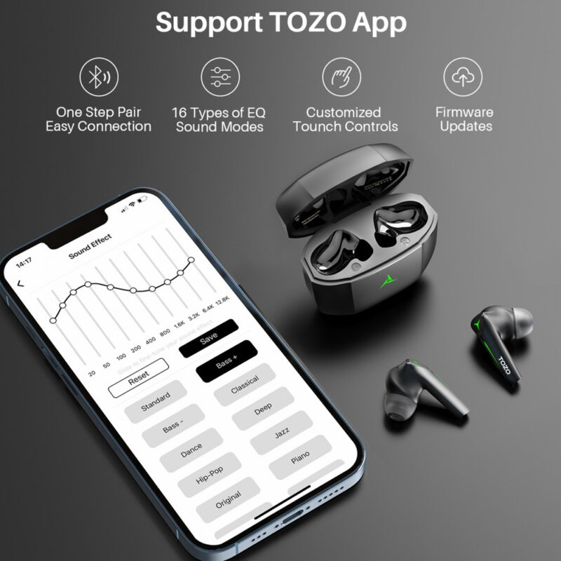 Fone Ouvido In-Ear Tozo G1s Gaming Pods Bluetooth 5.3 Preto