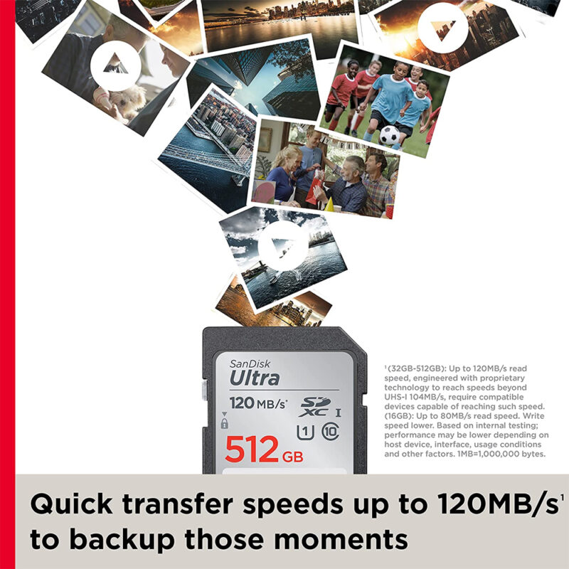 Cartão de Memória Sdxc Sandisk 512gb Ultra 120Mbs c10 Uhs-I