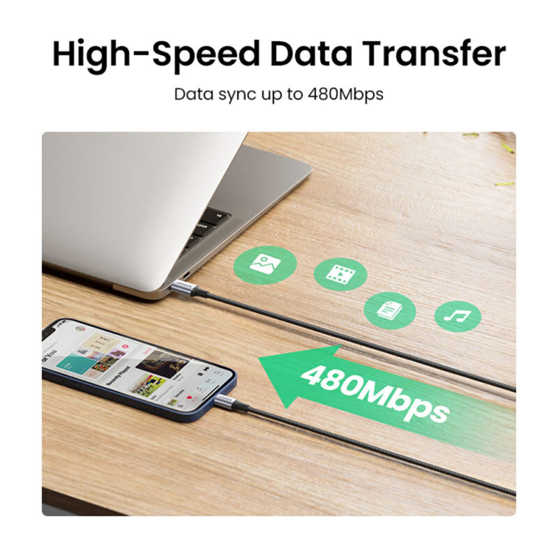 Cabo Carregamento Ugreen Usb-C Lightning Apple 2M Cert. MFi