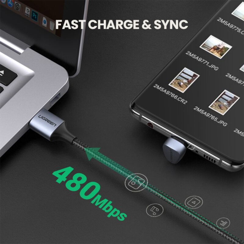 Cabo Carregamento Ugreen Usb para Usb C Angular 2 M Preto