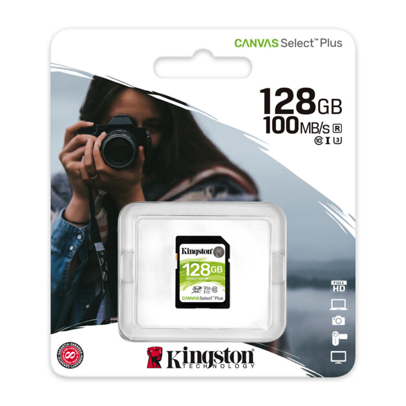 Cartão Memória SDXC 128GB Canvas Select Plus 100MBs Kingston